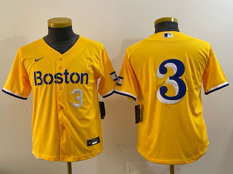 Youth 2025 Boston Red Sox #3 No Name Yellow City Edition Nike MLB Jersey style 02